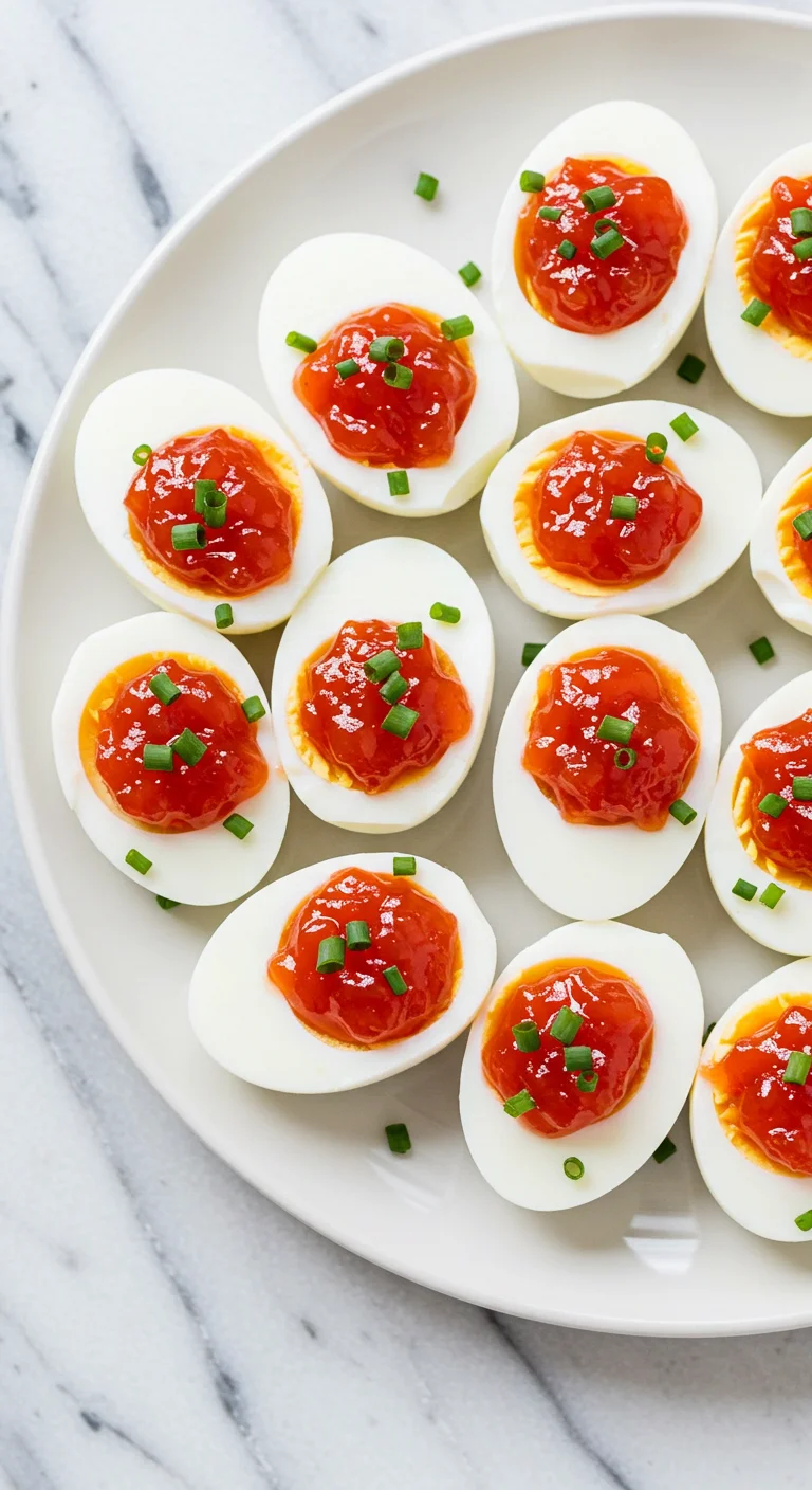 Sweet and Spicy Pepper Jelly Deviled Eggs