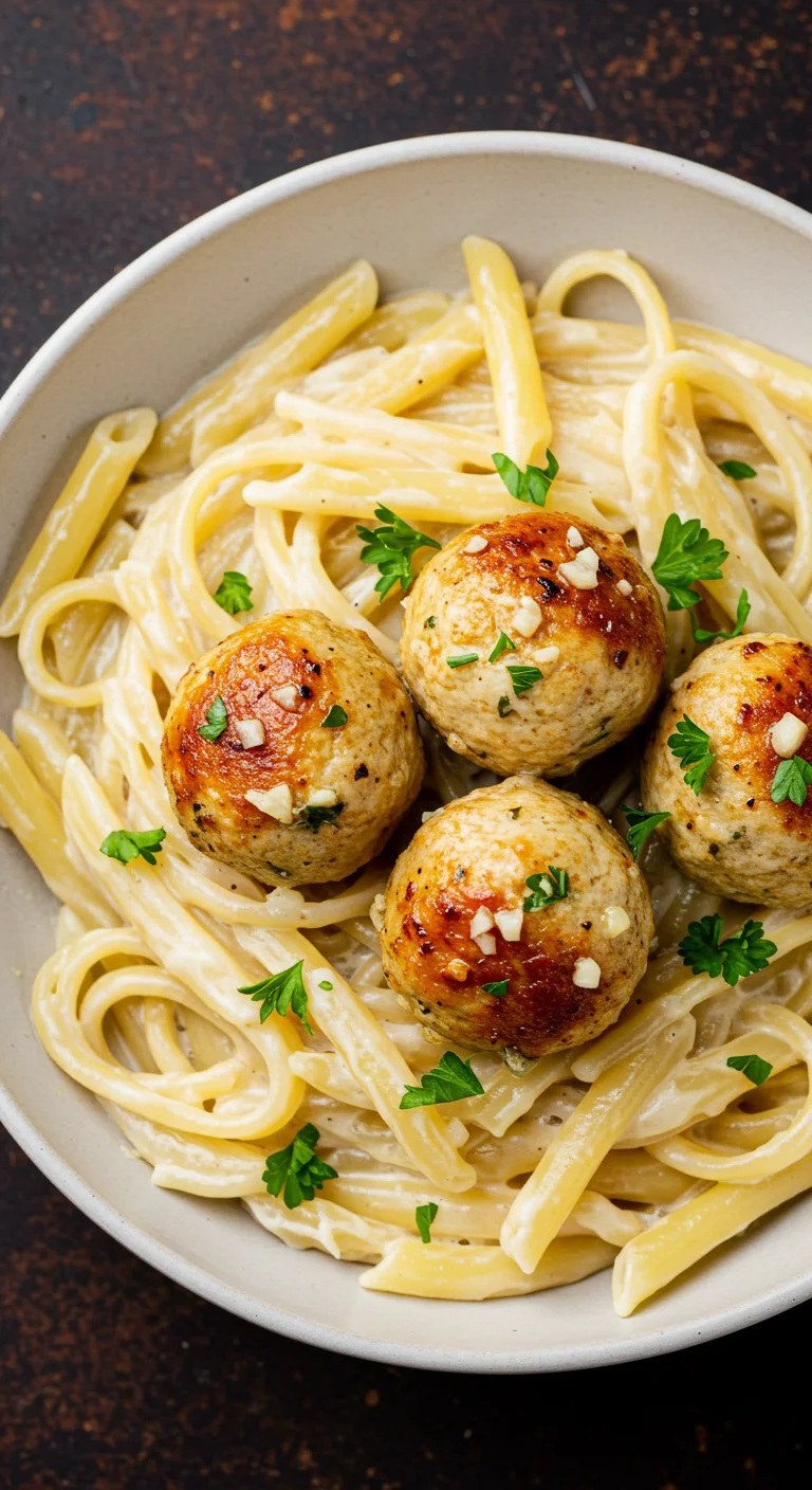 Garlic Butter Chicken Balls with Creamy Parmesan Pasta