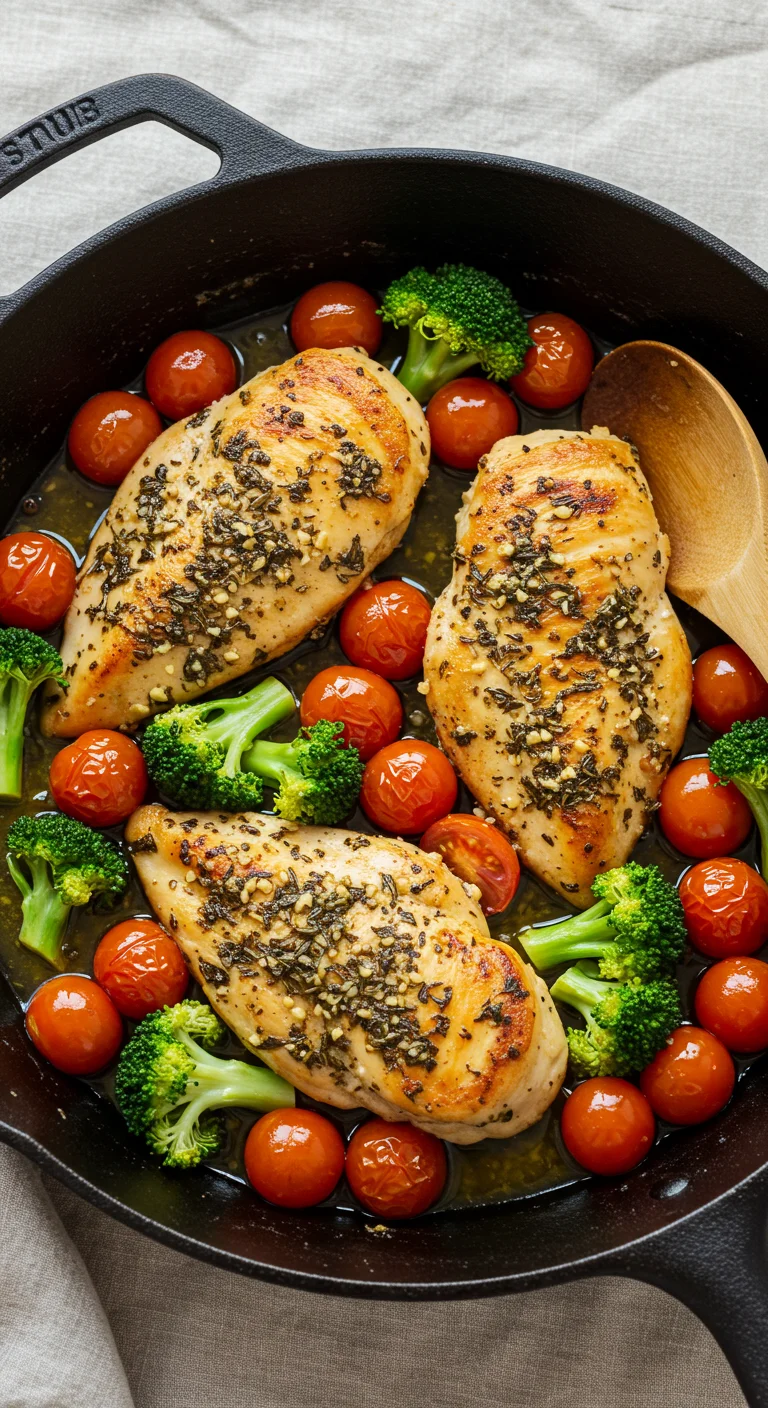 Garlic Herb Chicken with Cherry Tomatoes & Broccoli