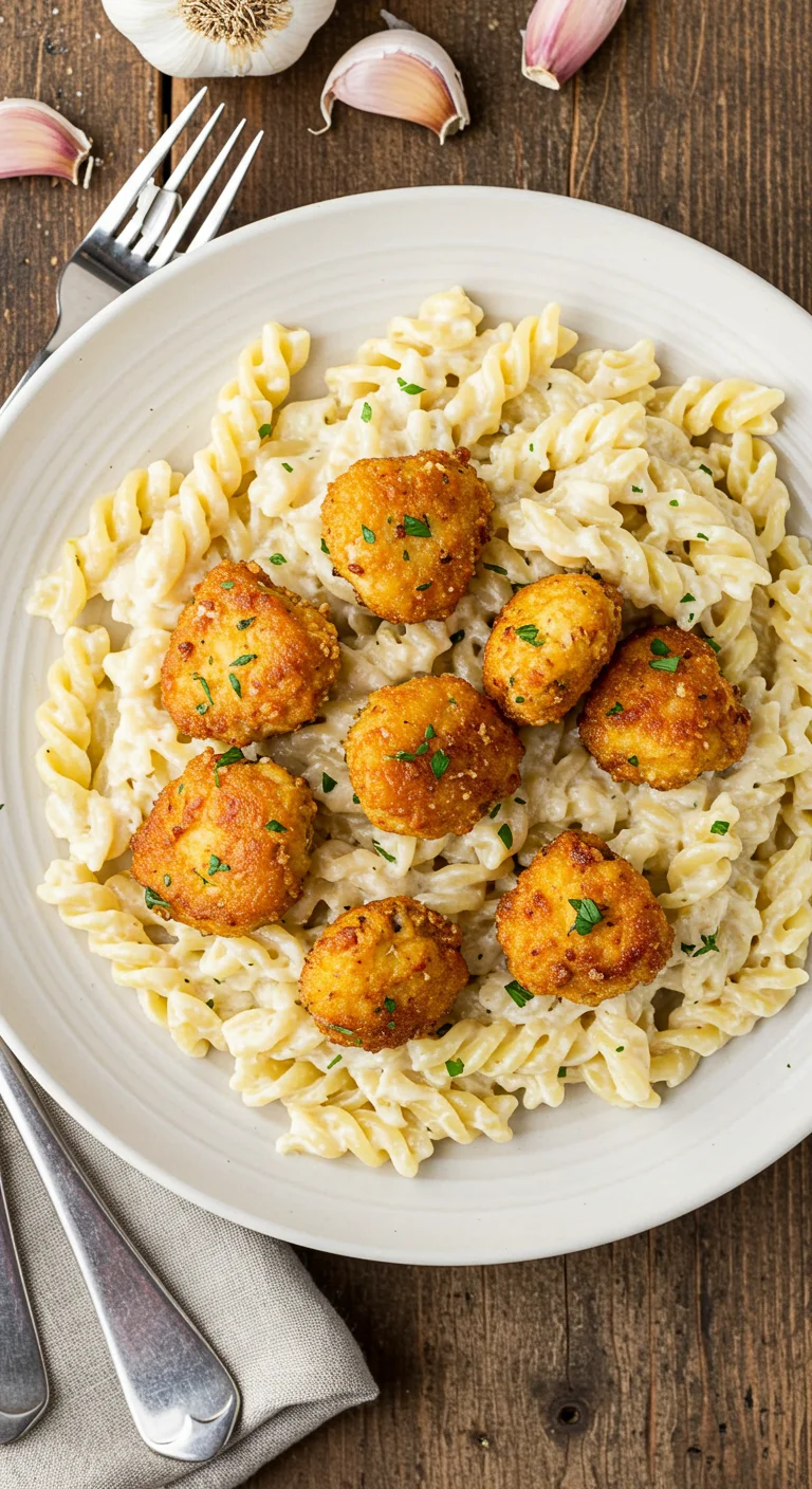 Garlic Parmesan Chicken Bites with Creamy Rotini