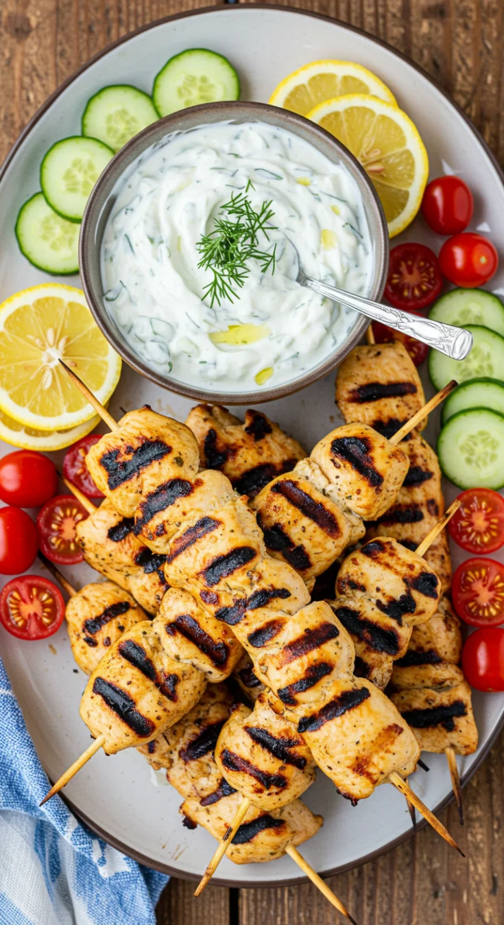 Greek Lemon Chicken Skewers with Tzatziki Sauce