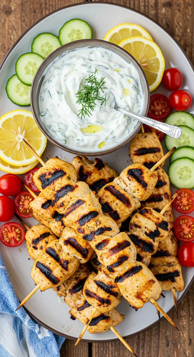 Greek Lemon Chicken Skewers with Tzatziki Sauce