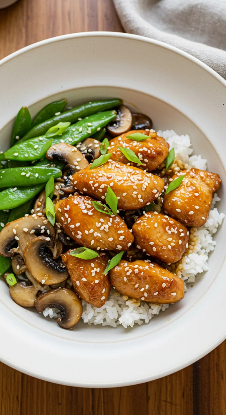 Honey Garlic Chicken Bowl with Mushrooms & Green Beans