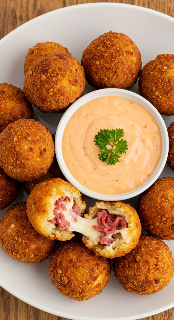 Reuben Balls with Spicy Thousand Island Dipping Sauce