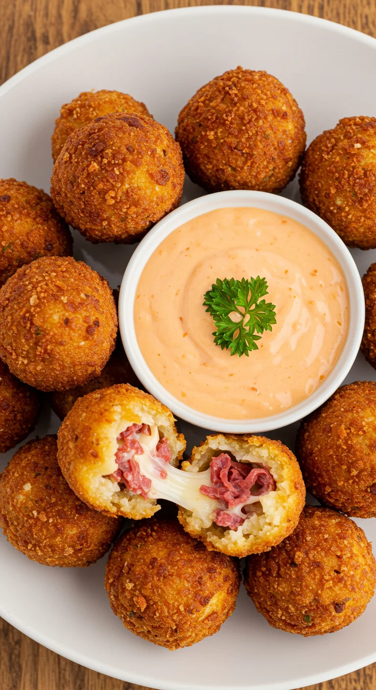 Reuben Balls with Spicy Thousand Island Dipping Sauce