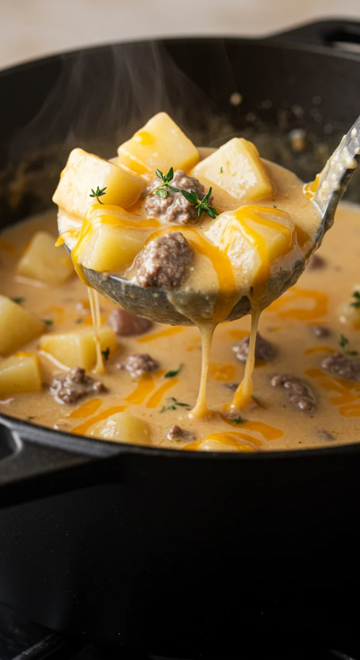 Cheesy Beef and Potato Soup