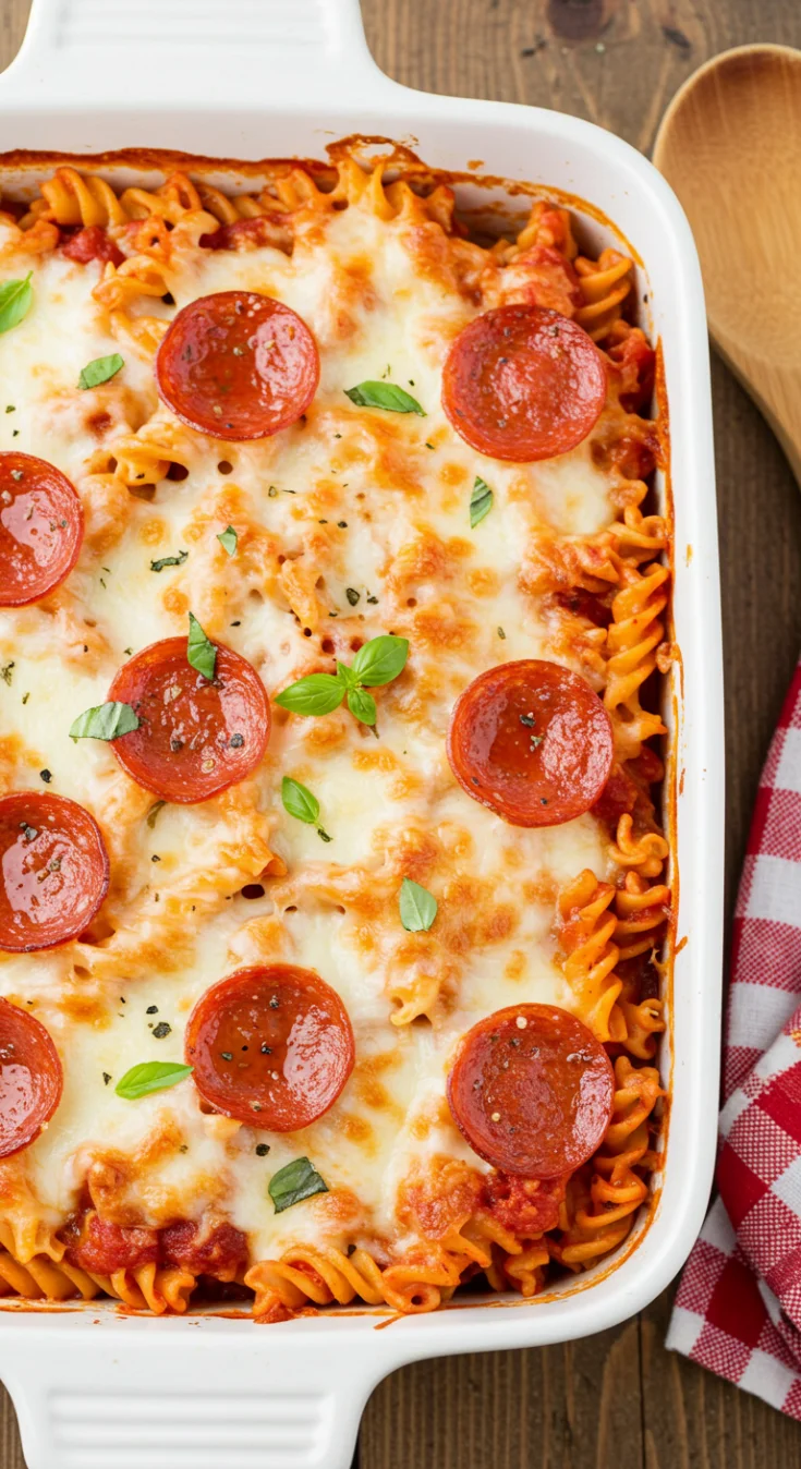 Easy Pizza Flavored Pasta Bake