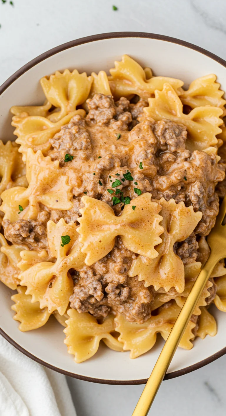 Creamy Beef and Bowtie Pasta